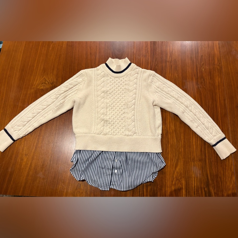 Veronica Beard Fritz Mixed Media Cable Knit Sweater Size L